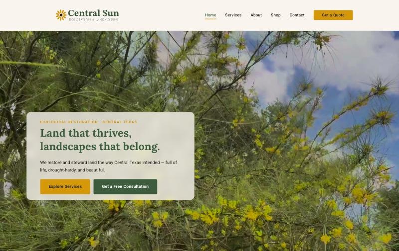 Central Sun Restoration & Landscaping website preview